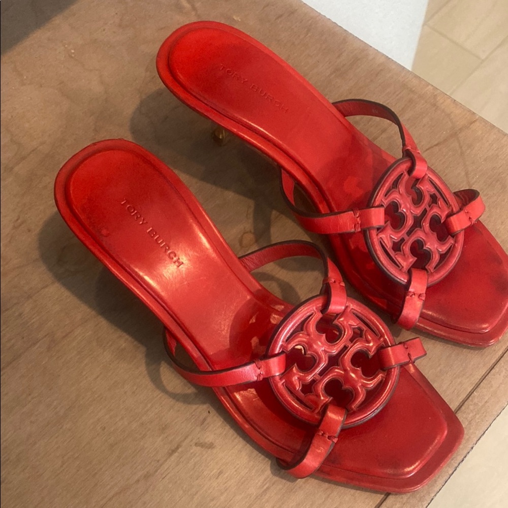 Tory Burch Red Slide Sandals-small kitten heel